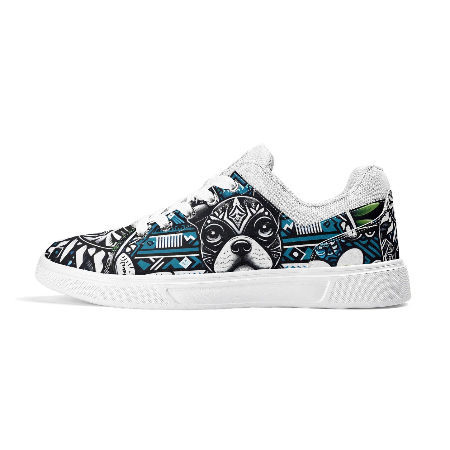 Hawaiian Boston Terrier Dog Unisex Low Top PU Mesh Skateboard Shoes