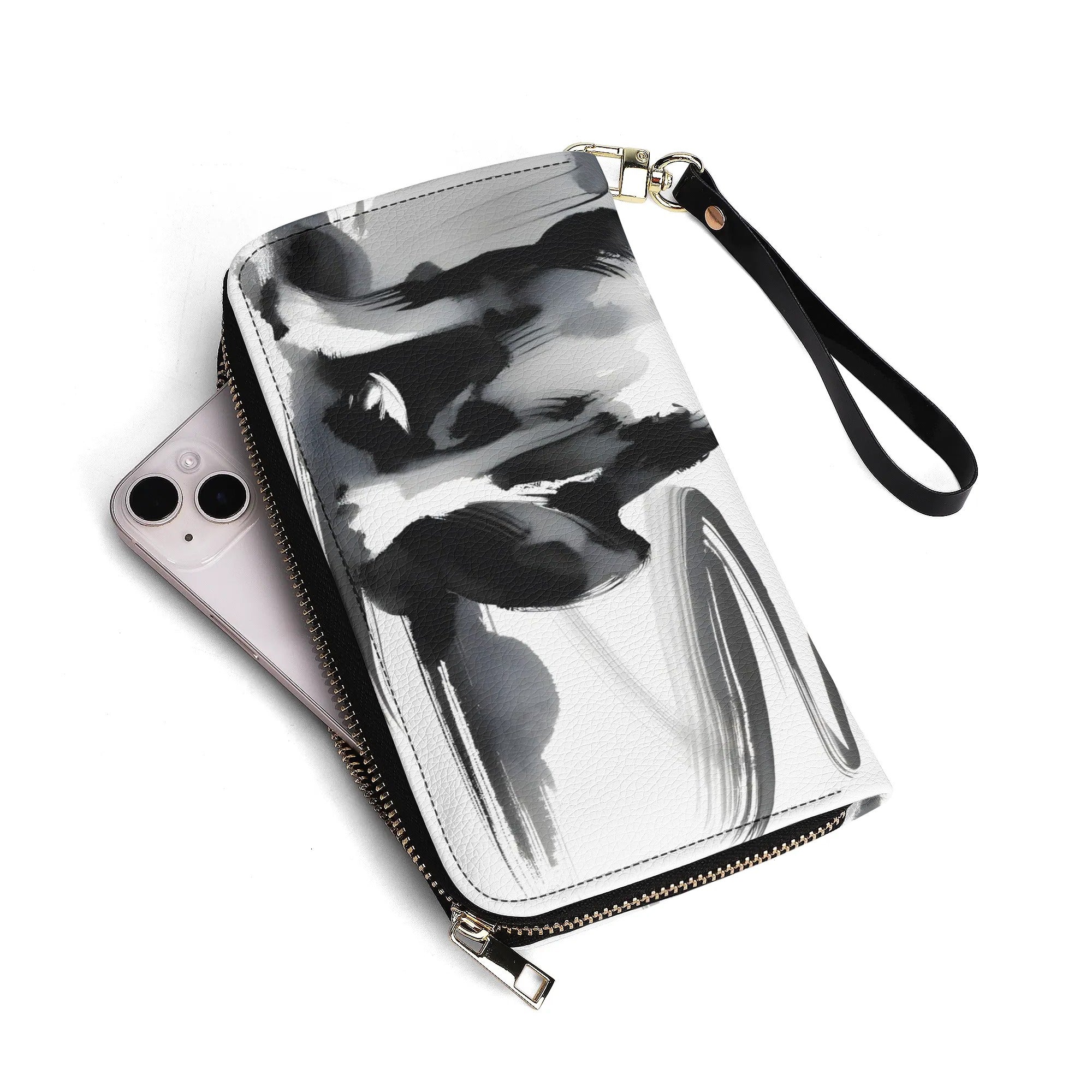 Japanese-Inspired Ink Wash Painting PU Leather Wallet for Women