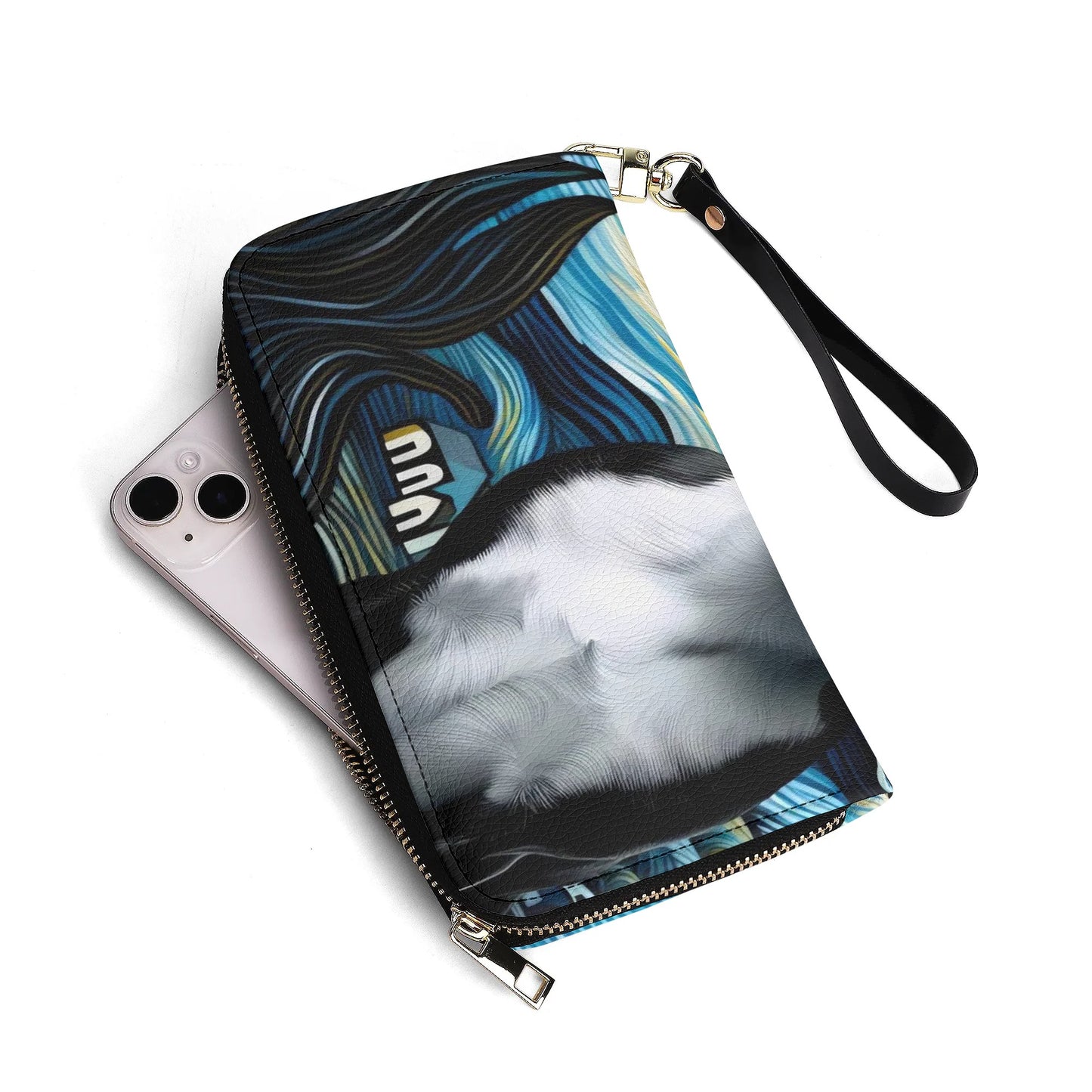 Starry Night Boston Terrier Dog PU Leather Wallet for Women