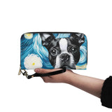 Starry Night Boston Terrier Dog PU Leather Wallet for Women