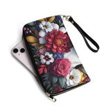 Floral Boston Terrier Dog PU Leather Wallet for Women