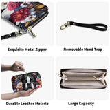 Floral Boston Terrier Dog PU Leather Wallet for Women