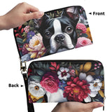 Floral Boston Terrier Dog PU Leather Wallet for Women