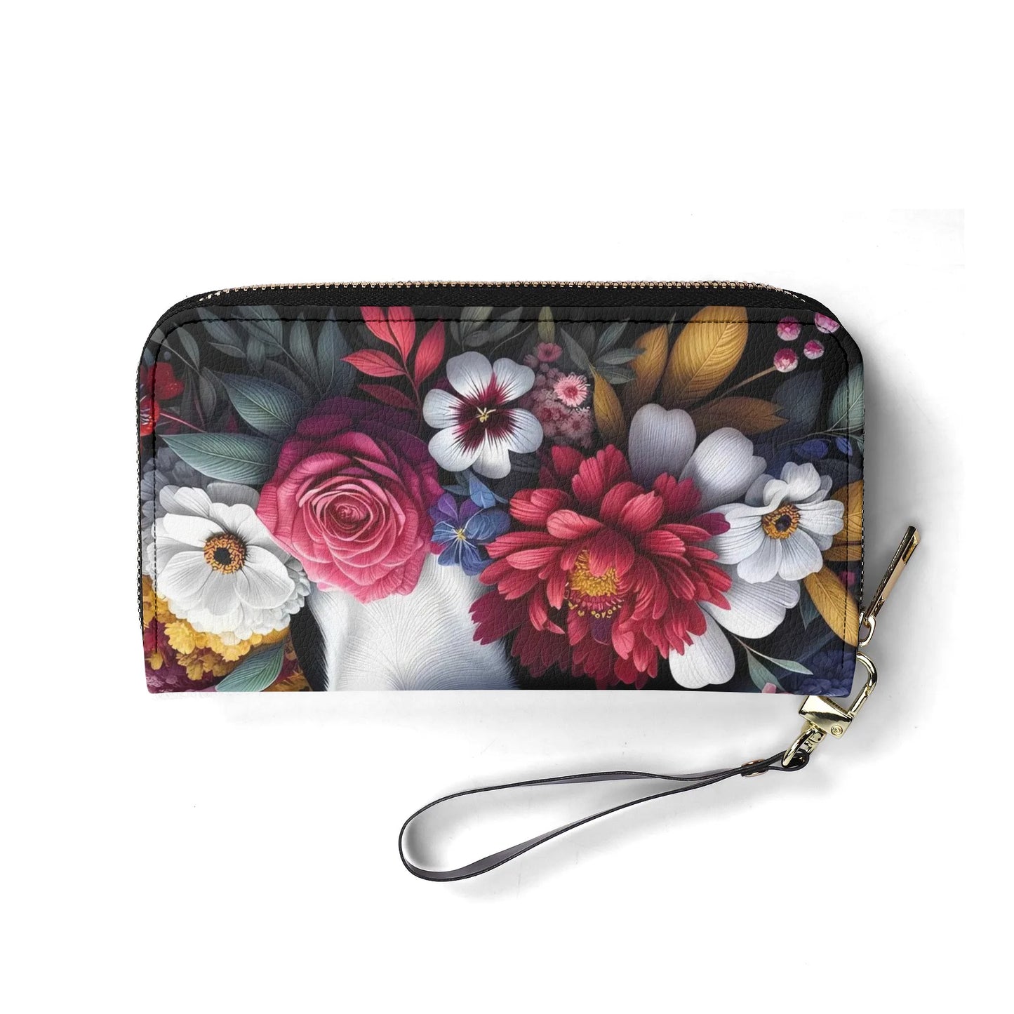 Floral Boston Terrier Dog PU Leather Wallet for Women