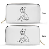 Line Drawn Boston Terrier Dog PU Leather Wallet for Women - White
