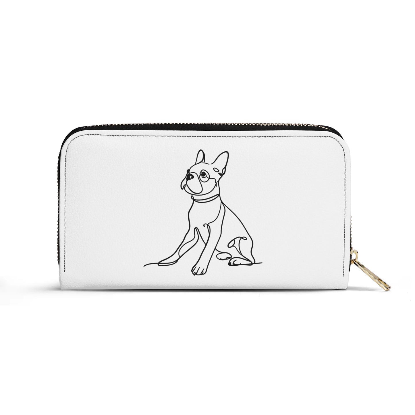 Line Drawn Boston Terrier Dog PU Leather Wallet for Women - White