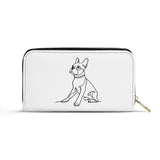 Line Drawn Boston Terrier Dog PU Leather Wallet for Women - White