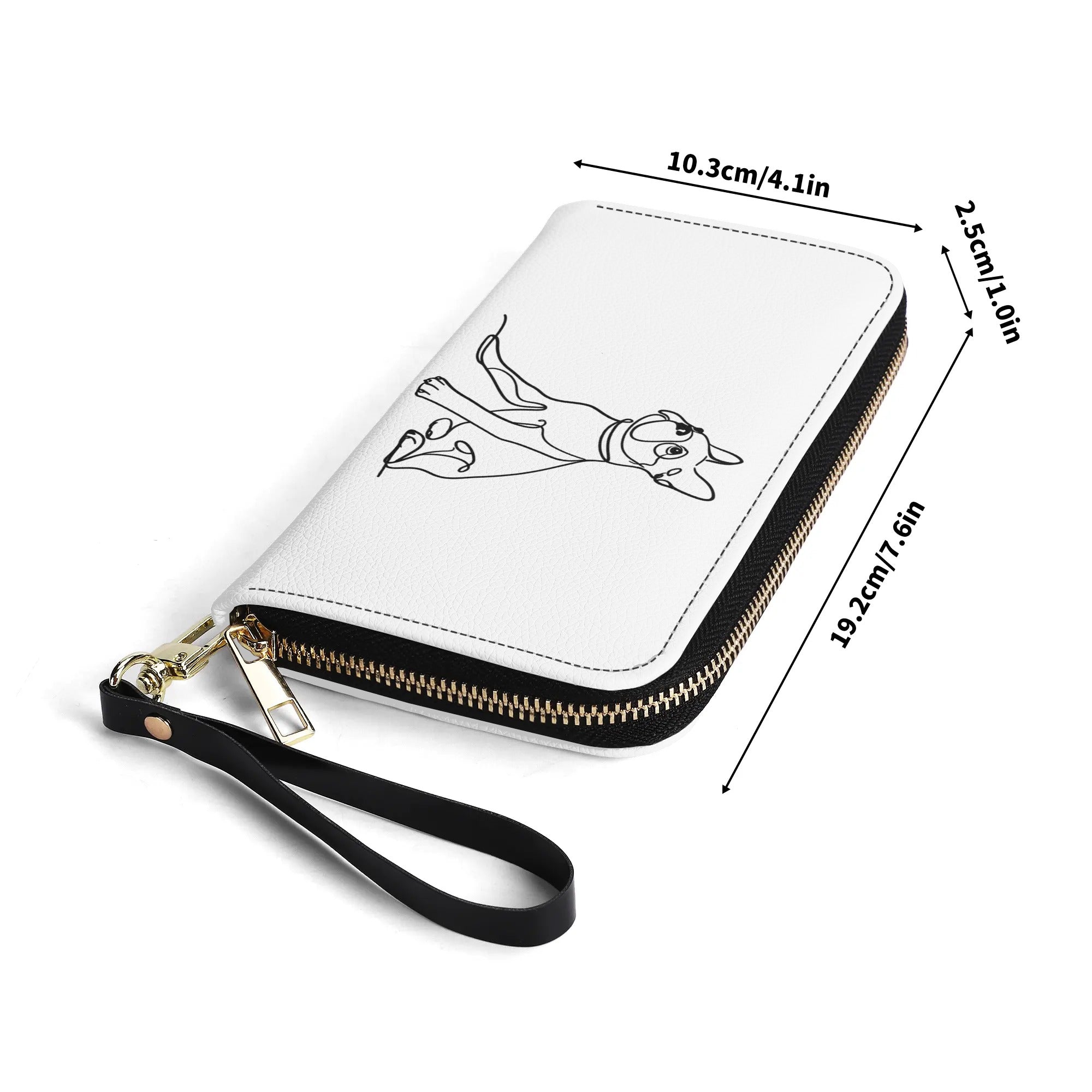 Line Drawn Boston Terrier Dog PU Leather Wallet for Women - White