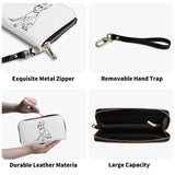 Line Drawn Boston Terrier Dog PU Leather Wallet for Women - White