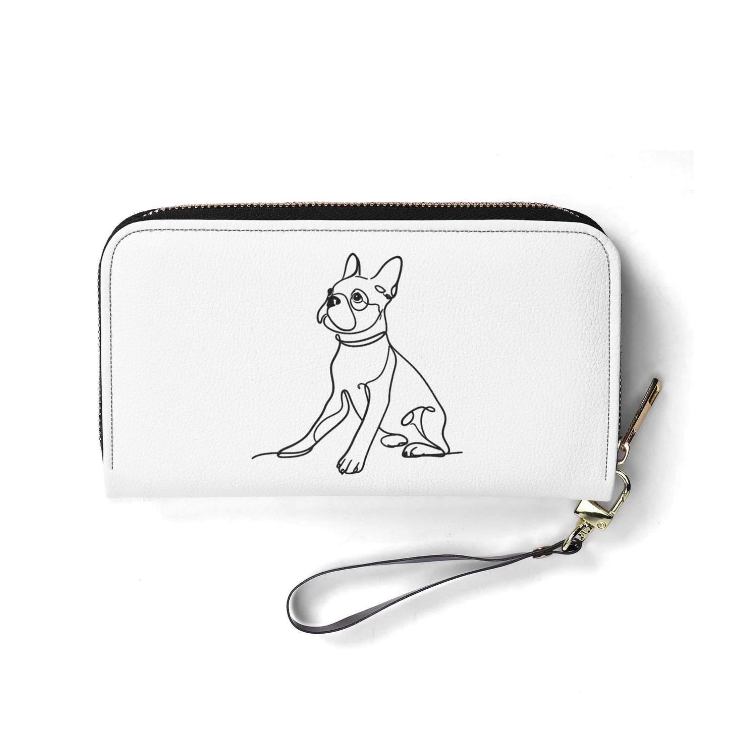 Line Drawn Boston Terrier Dog PU Leather Wallet for Women - White