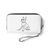 Line Drawn Boston Terrier Dog PU Leather Wallet for Women - White
