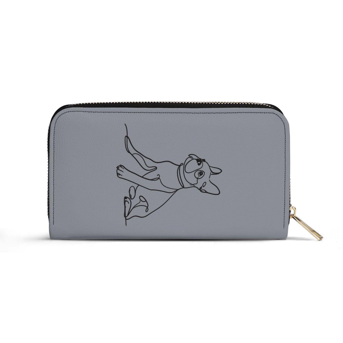 Line Drawn Boston Terrier Dog PU Leather Wallet for Women - Gray