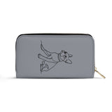 Line Drawn Boston Terrier Dog PU Leather Wallet for Women - Gray