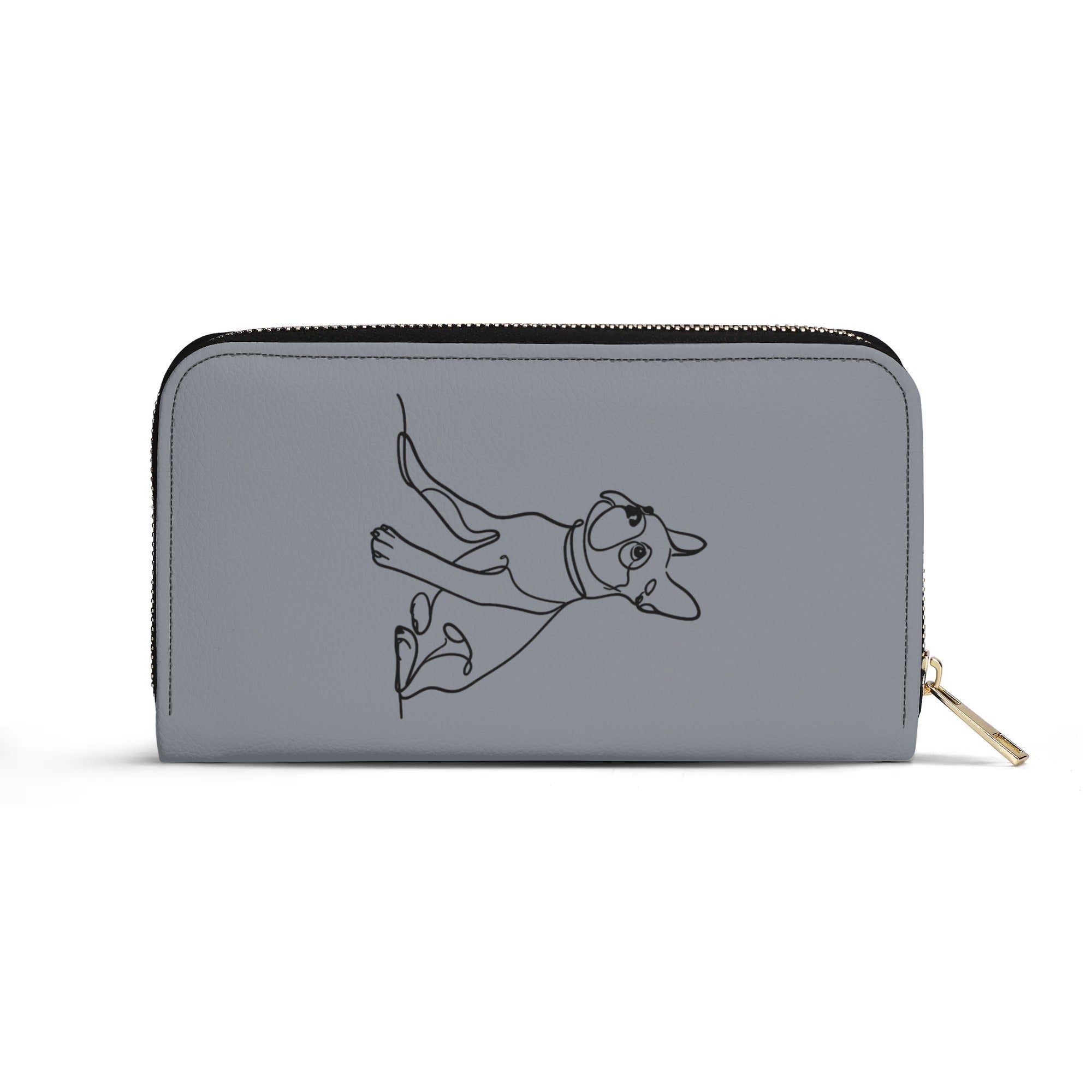 Line Drawn Boston Terrier Dog PU Leather Wallet for Women - Gray