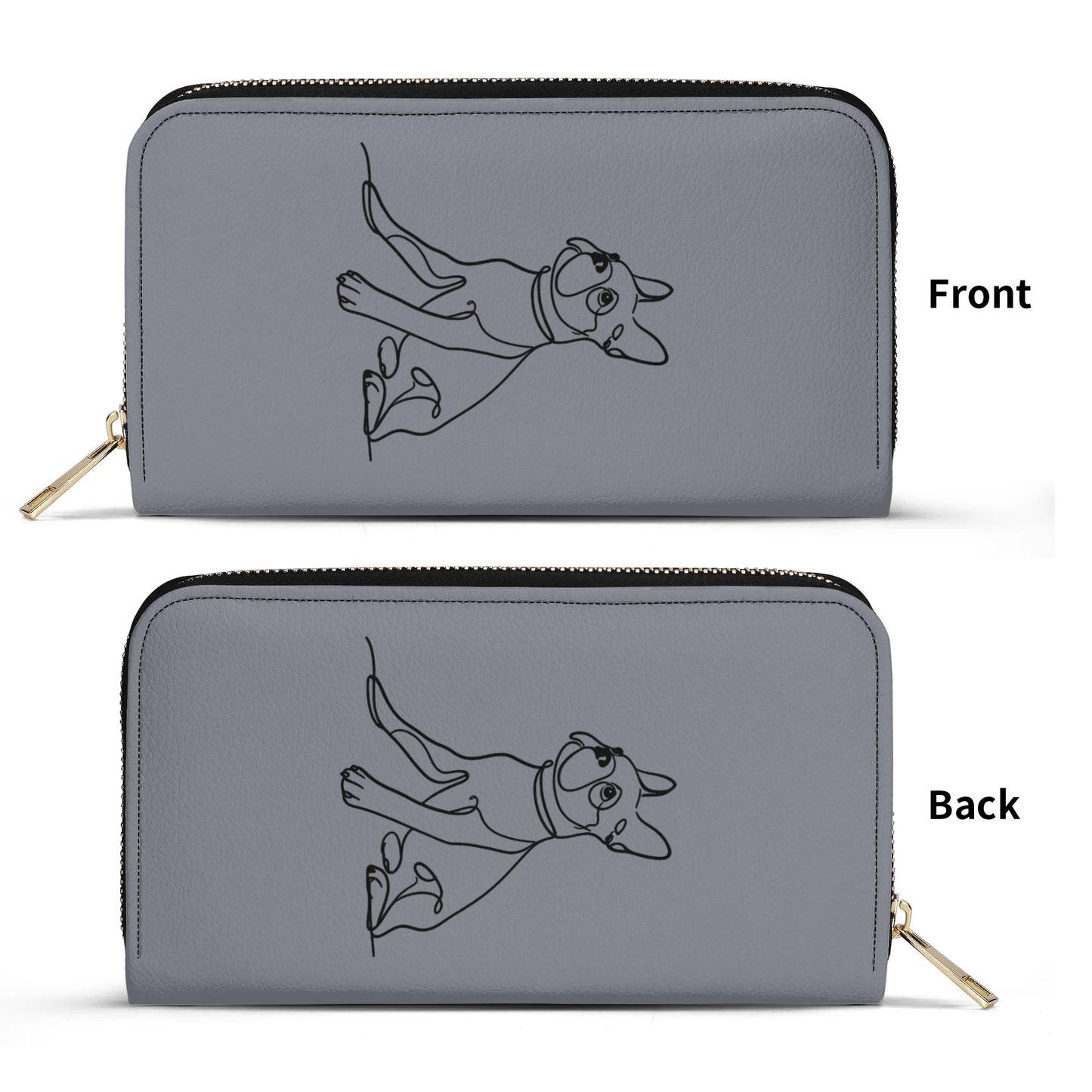 Line Drawn Boston Terrier Dog PU Leather Wallet for Women - Gray