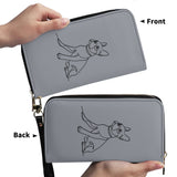 Line Drawn Boston Terrier Dog PU Leather Wallet for Women - Gray