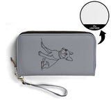 Line Drawn Boston Terrier Dog PU Leather Wallet for Women - Gray