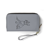 Line Drawn Boston Terrier Dog PU Leather Wallet for Women - Gray