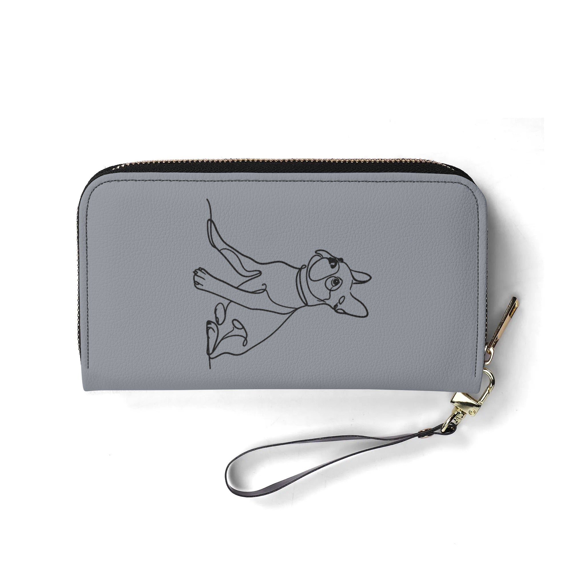 Line Drawn Boston Terrier Dog PU Leather Wallet for Women - Gray