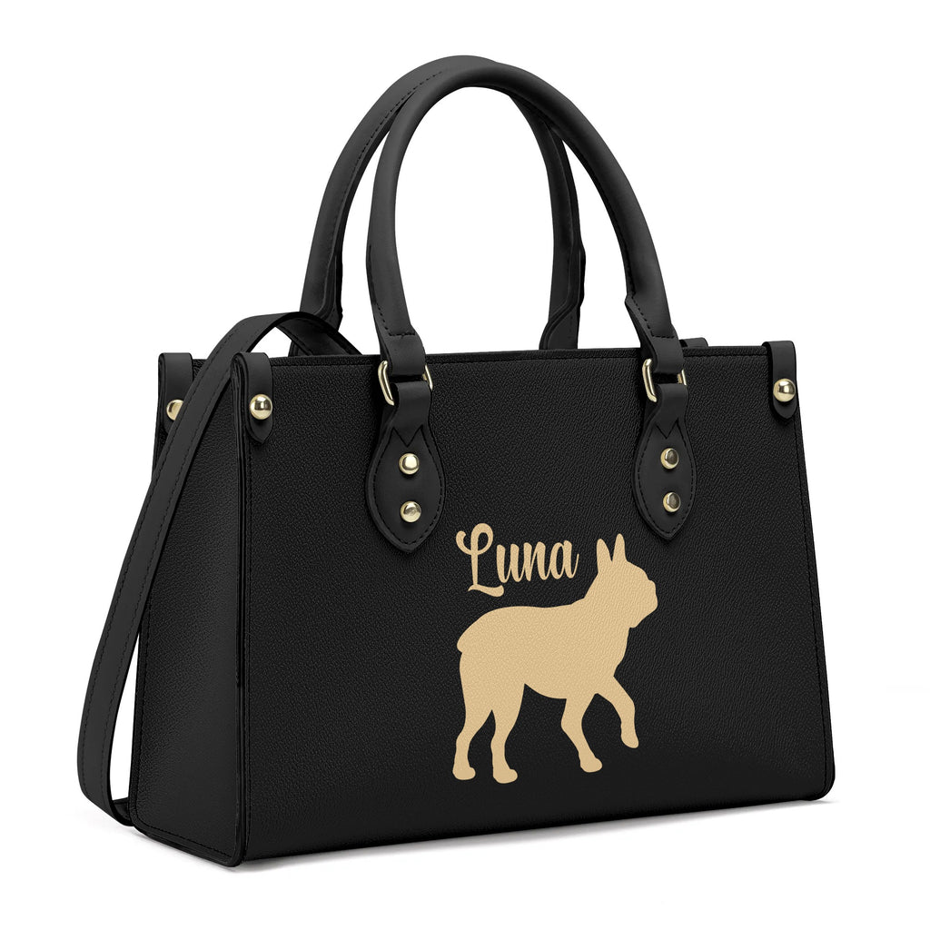 Custom Name with Boston Terrier Silhouette Women PU Leather Handbag With Shoulder Strap - Black