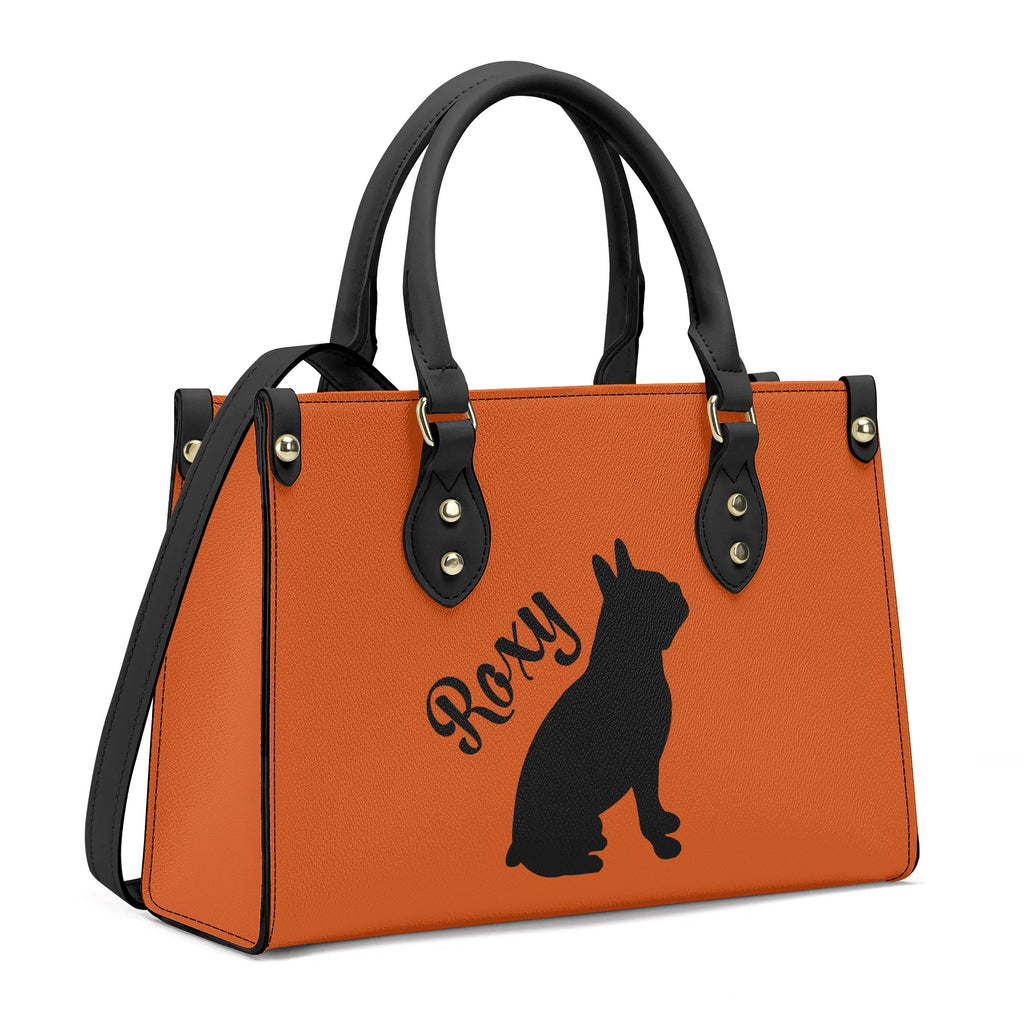 Custom Name with Boston Terrier Silhouette Women PU Leather Handbag with Shoulder Strap - Orange