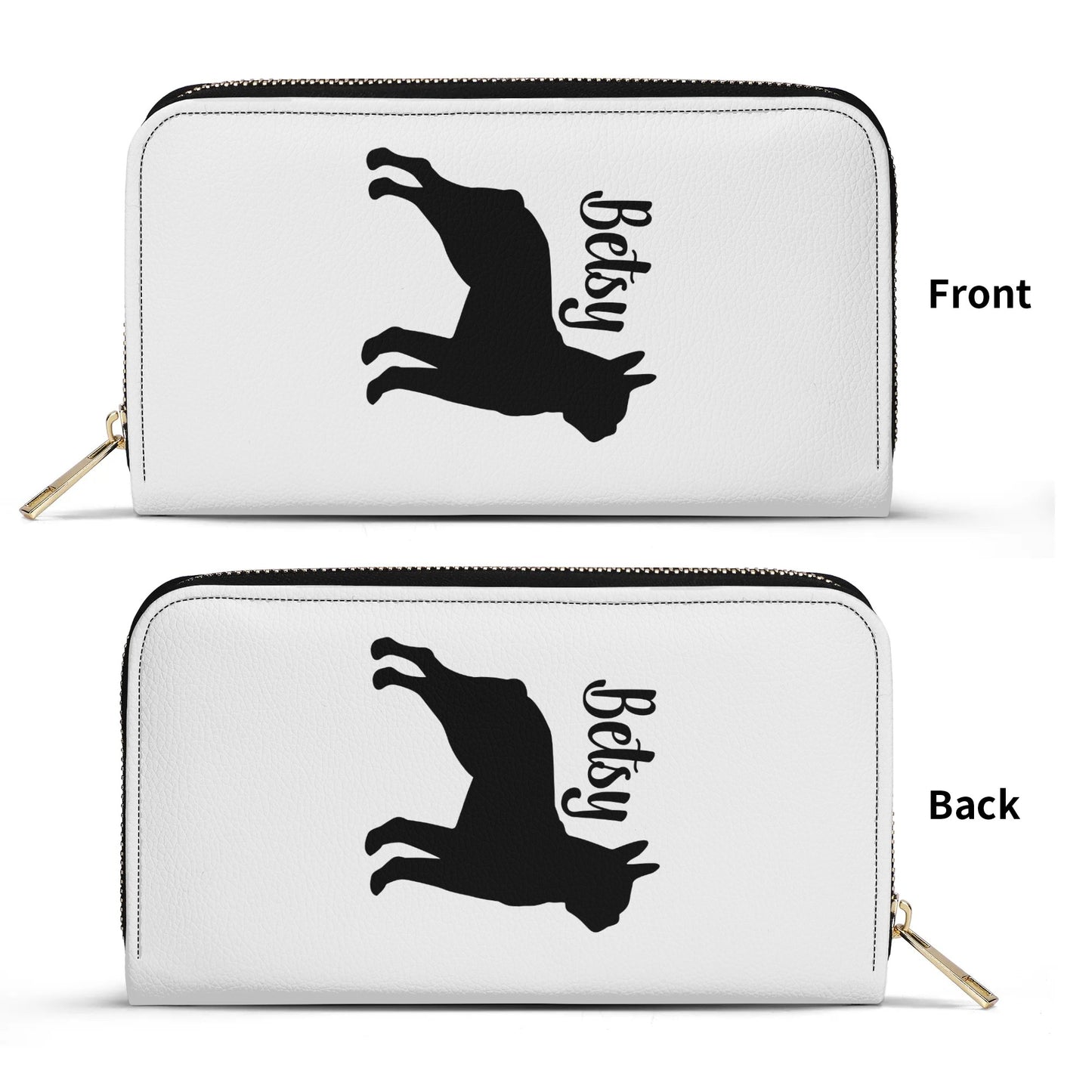 Custom Name with Boston Terrier Silhouette PU Leather Wallet for Women - White