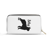 Custom Name with Boston Terrier Silhouette PU Leather Wallet for Women - White