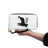 Custom Name with Boston Terrier Silhouette PU Leather Wallet for Women - White