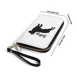 Custom Name with Boston Terrier Silhouette PU Leather Wallet for Women - White