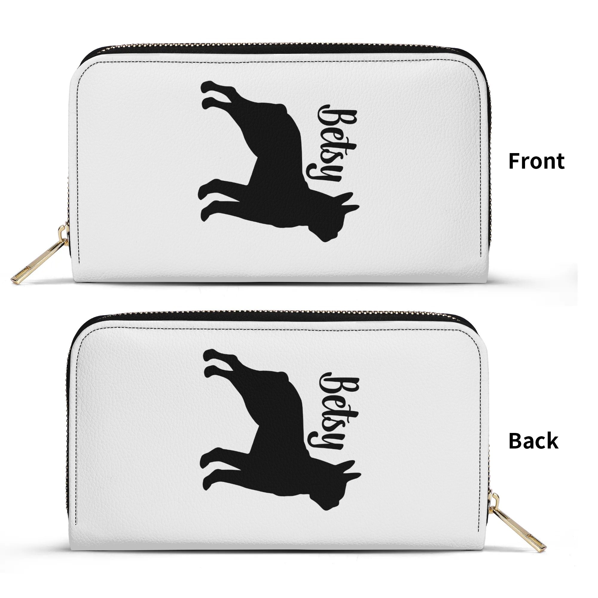 Custom Name with Boston Terrier Silhouette PU Leather Wallet for Women - White