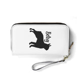 Custom Name with Boston Terrier Silhouette PU Leather Wallet for Women - White