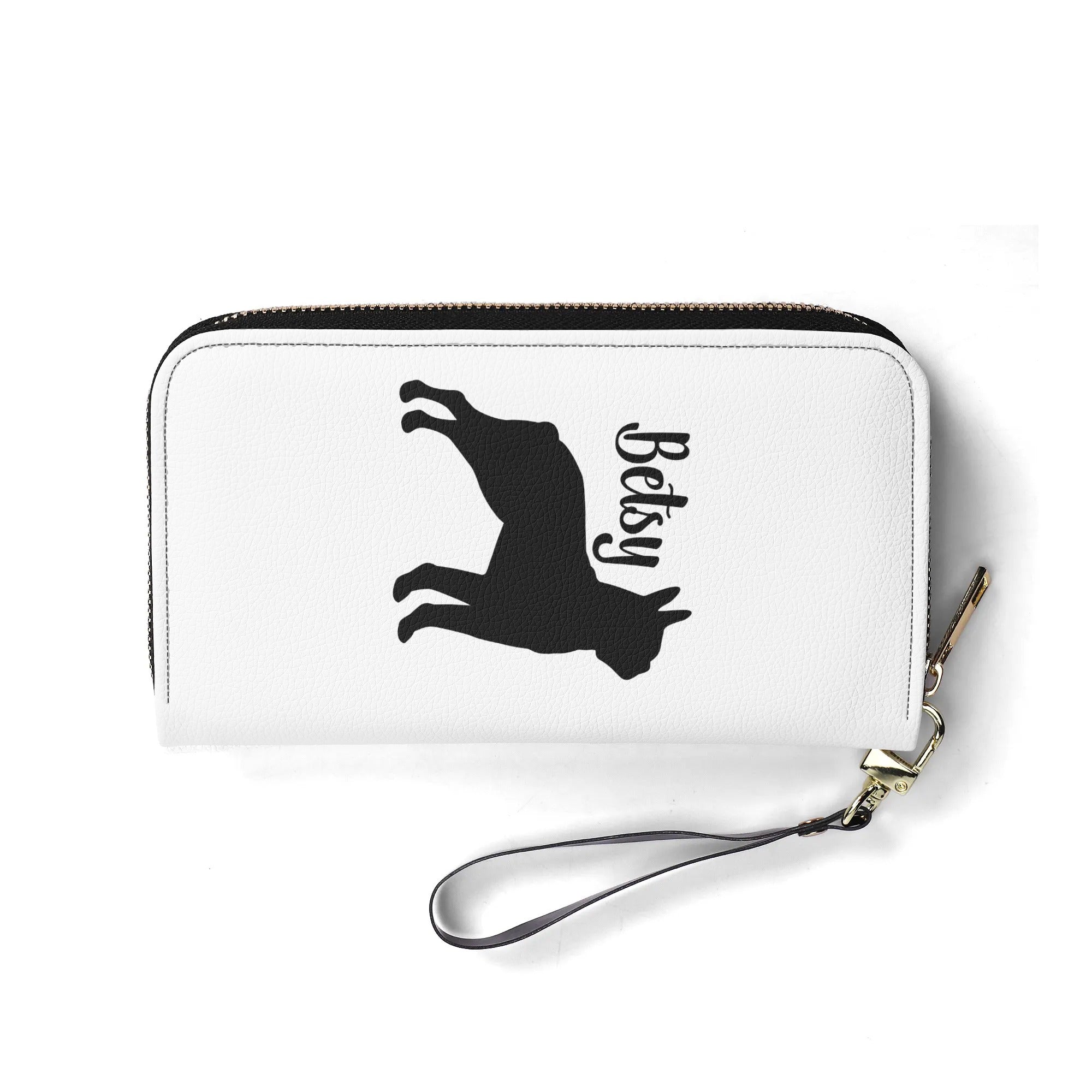Custom Name with Boston Terrier Silhouette PU Leather Wallet for Women - White