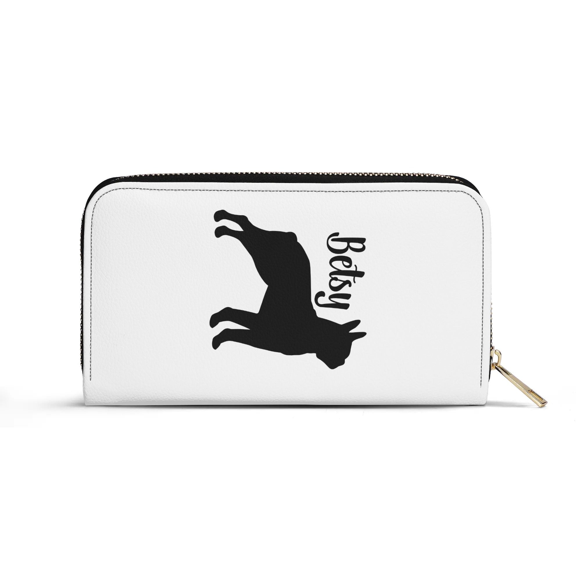 Custom Name with Boston Terrier Silhouette PU Leather Wallet for Women - White