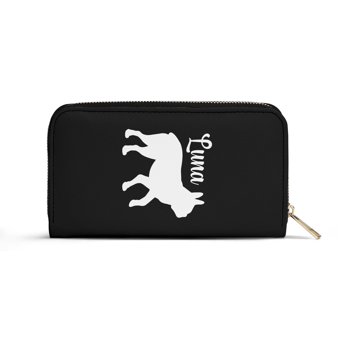 Custom Name with Boston Terrier Silhouette PU Leather Wallet for Women - Black