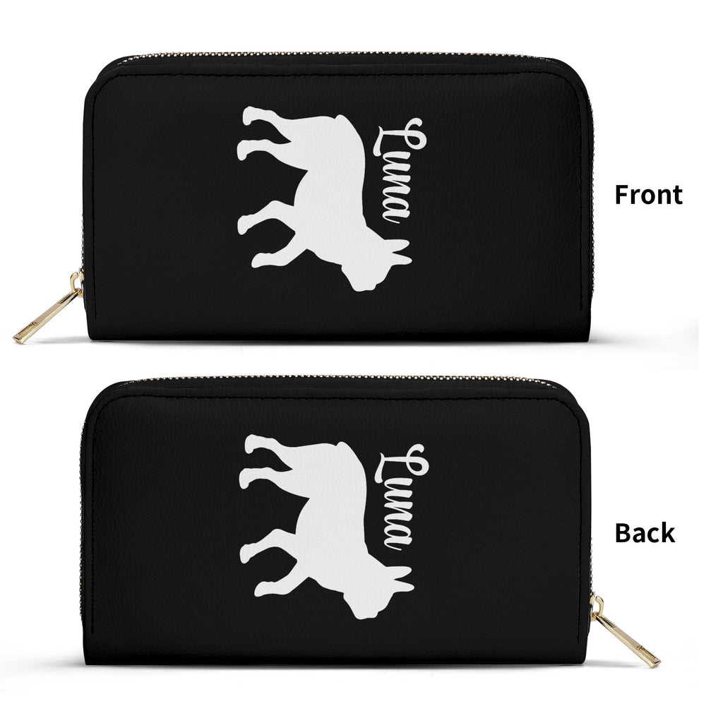 Custom Name with Boston Terrier Silhouette PU Leather Wallet for Women - Black