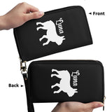 Custom Name with Boston Terrier Silhouette PU Leather Wallet for Women - Black