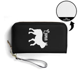 Custom Name with Boston Terrier Silhouette PU Leather Wallet for Women - Black