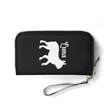 Custom Name with Boston Terrier Silhouette PU Leather Wallet for Women - Black