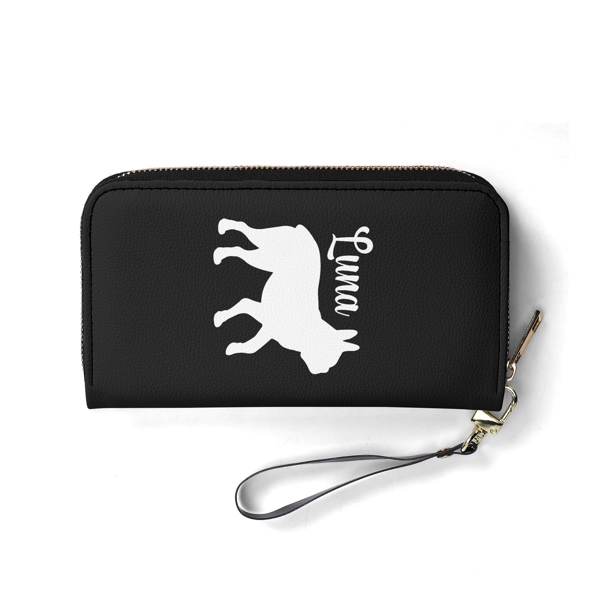 Custom Name with Boston Terrier Silhouette PU Leather Wallet for Women - Black