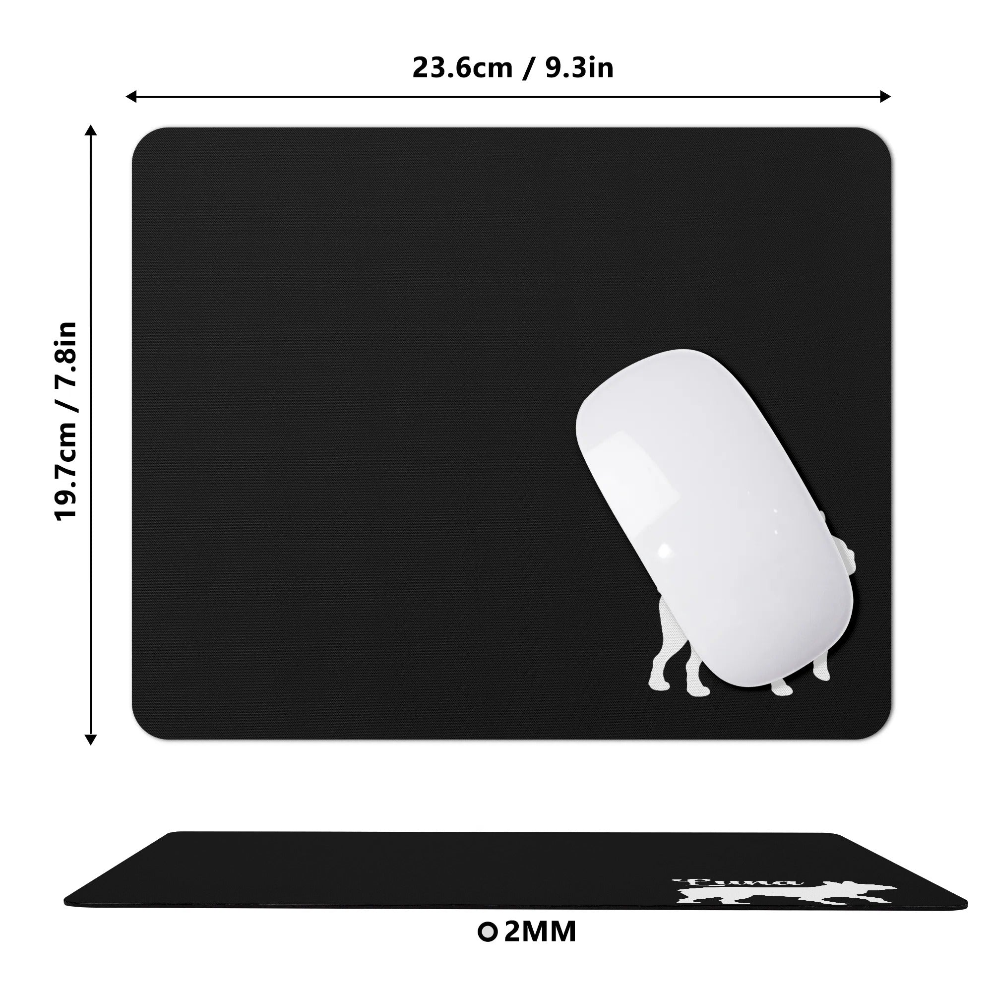 Custom Name with Boston Terrier Silhouette Square Rubber Mouse Mat Pad - Black