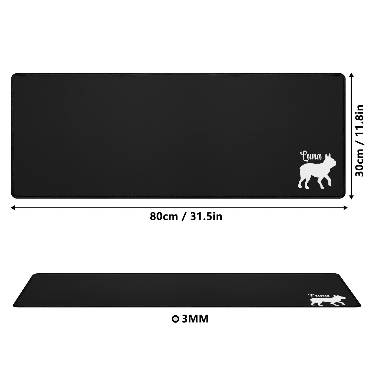 Custom Name with Boston Terrier Silhouette Rectangle Rubber Mouse Mat Pad - Black