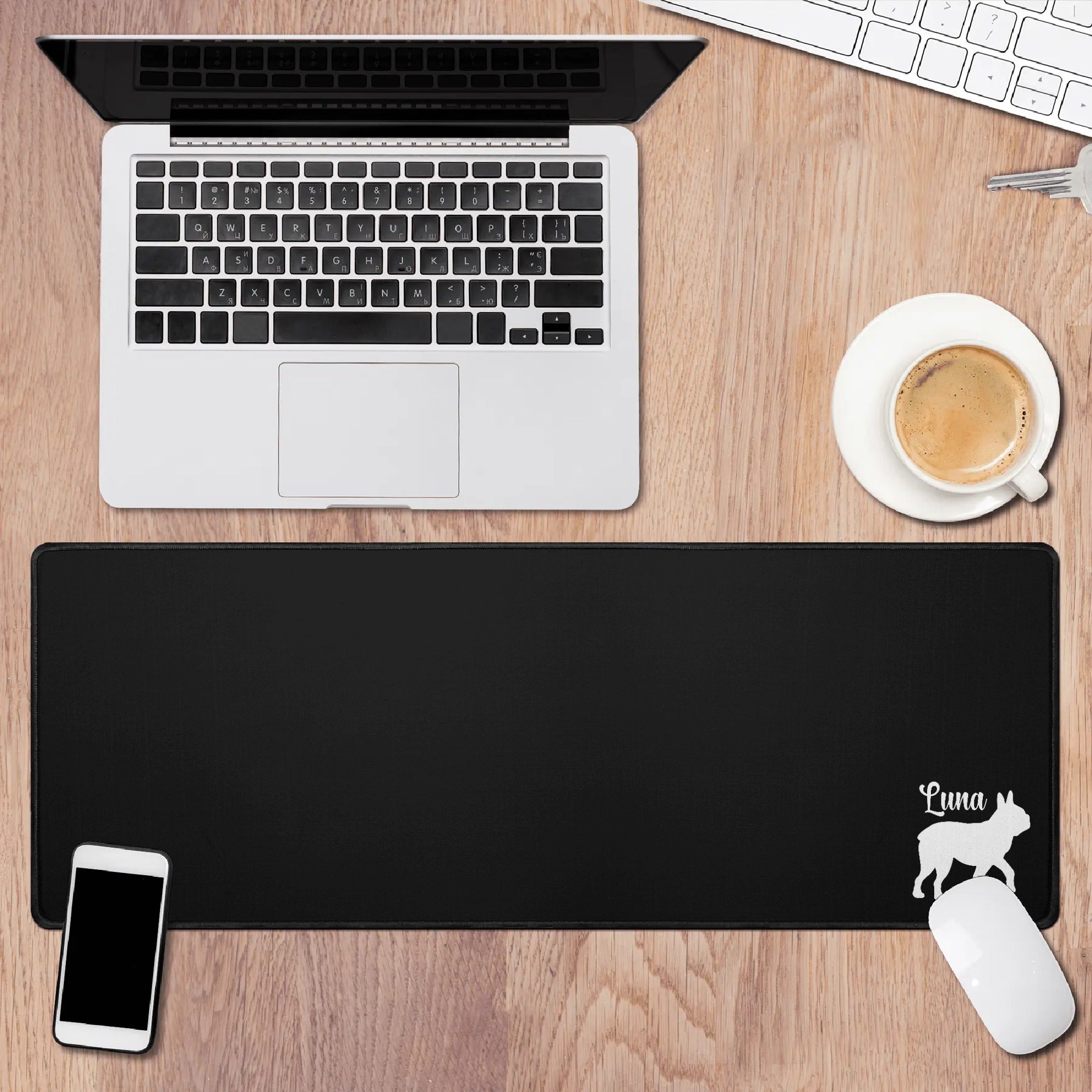 Custom Name with Boston Terrier Silhouette Rectangle Rubber Mouse Mat Pad - Black