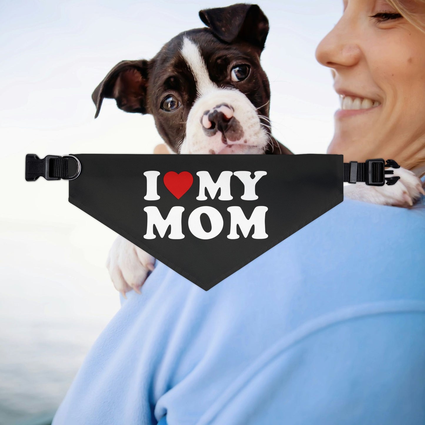 I Love My Mom Cute Dog Bandana, I Love My Mom Pet Accessory, Stylish Collars for Dogs, Gift for Dog Lover