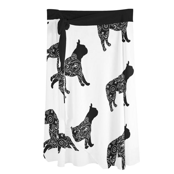 Boston Terrier Mandala Womens Swimsuit Cover Up Ruffle Tie Side Beach Sarong Wrap Maxi Skirt