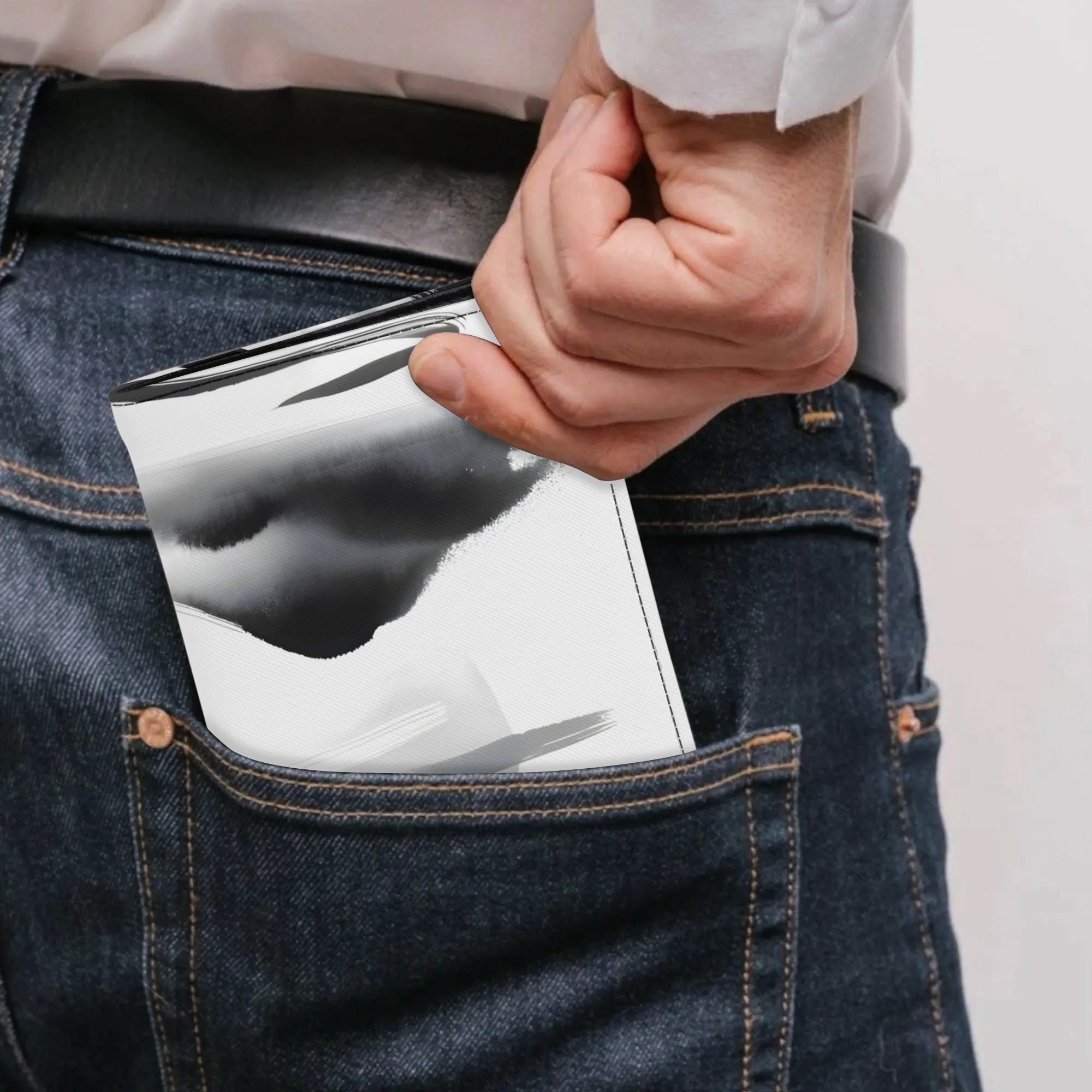 Japanese-Inspired Ink Wash Painting PU Leather Passport Case Business Name ID Card Holder