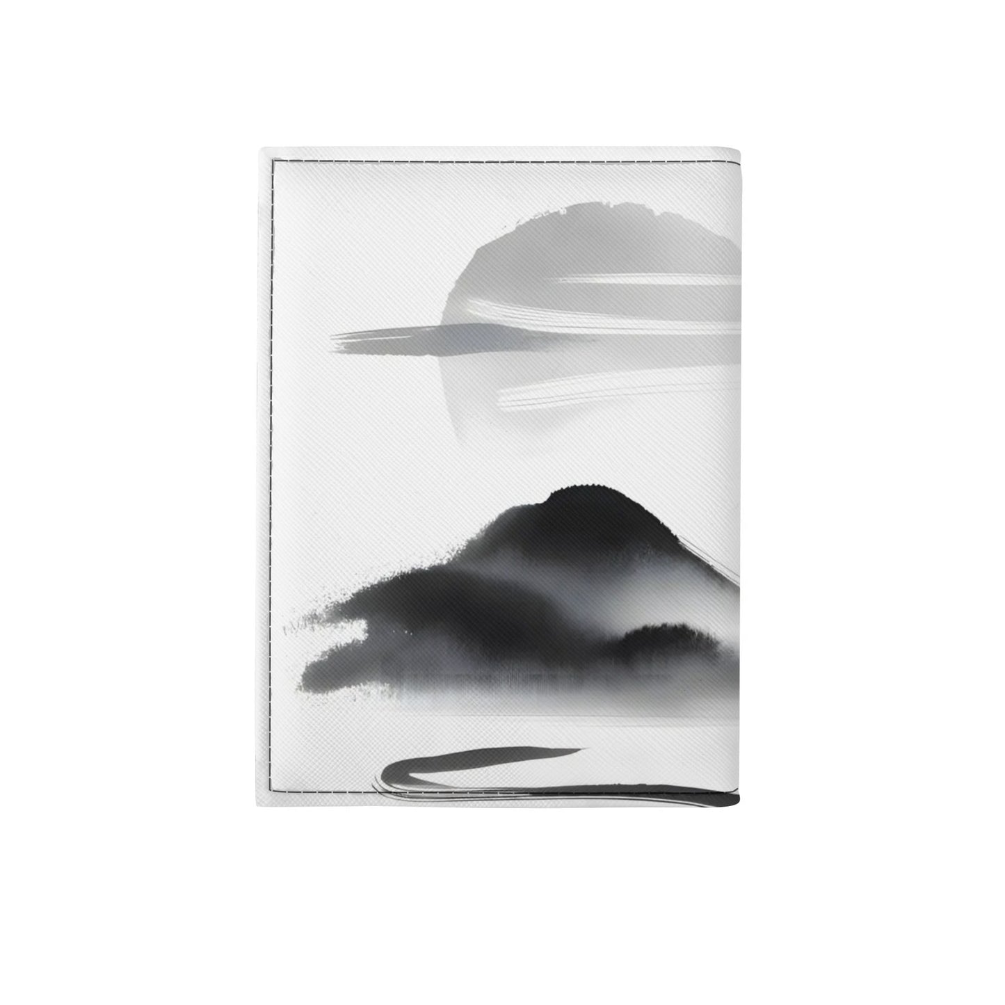 Japanese-Inspired Ink Wash Painting PU Leather Passport Case Business Name ID Card Holder