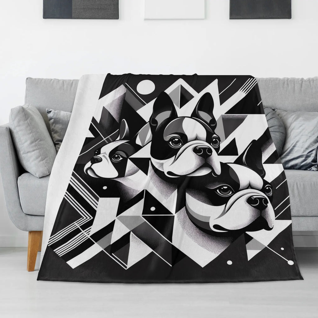 Geometric Canine Mosaic Flannel Blanket