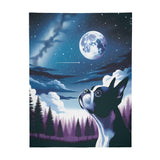 Boston Terrier Dog Gazing At The Starry Night Sky Flannel Blanket