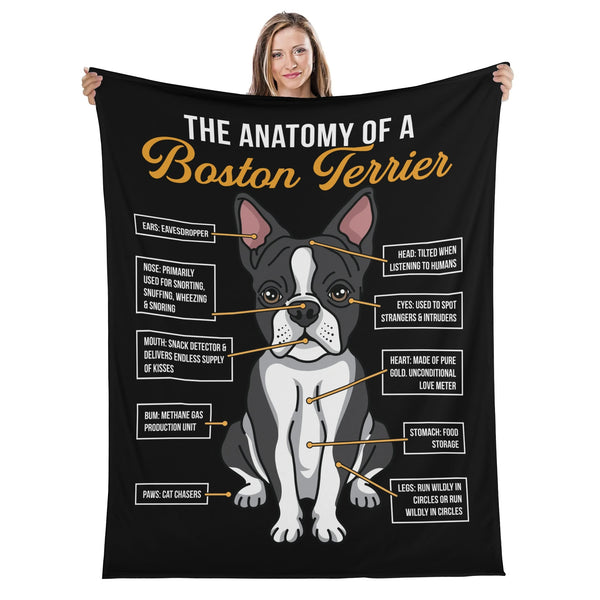 The Anatomy Of A Boston Terrier Flannel Blanket