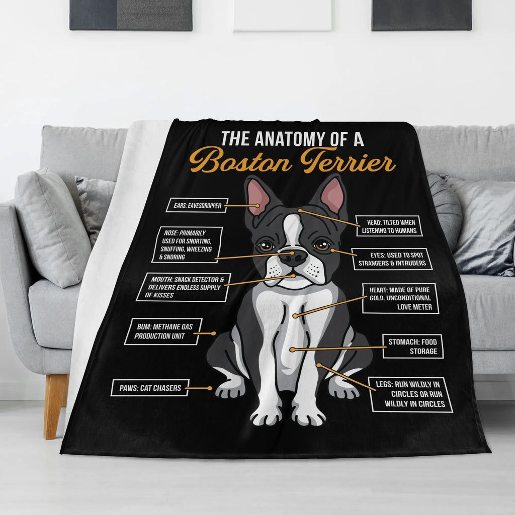 The Anatomy Of A Boston Terrier Flannel Blanket